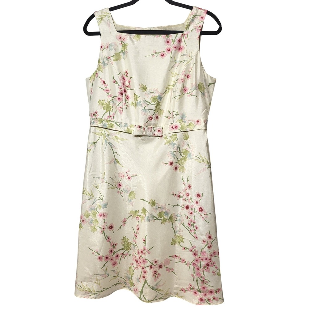 Positive Attitude Petite Cream Floral Cherry Blossom Dress Bow 12P Feminine Cute